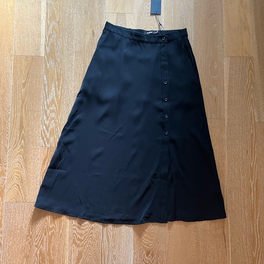 Black midi A-Line skirt with slit for work - Picture 4 of 8